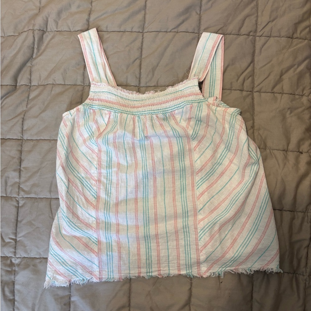 vince camuto pink and blue vertical striped tank top